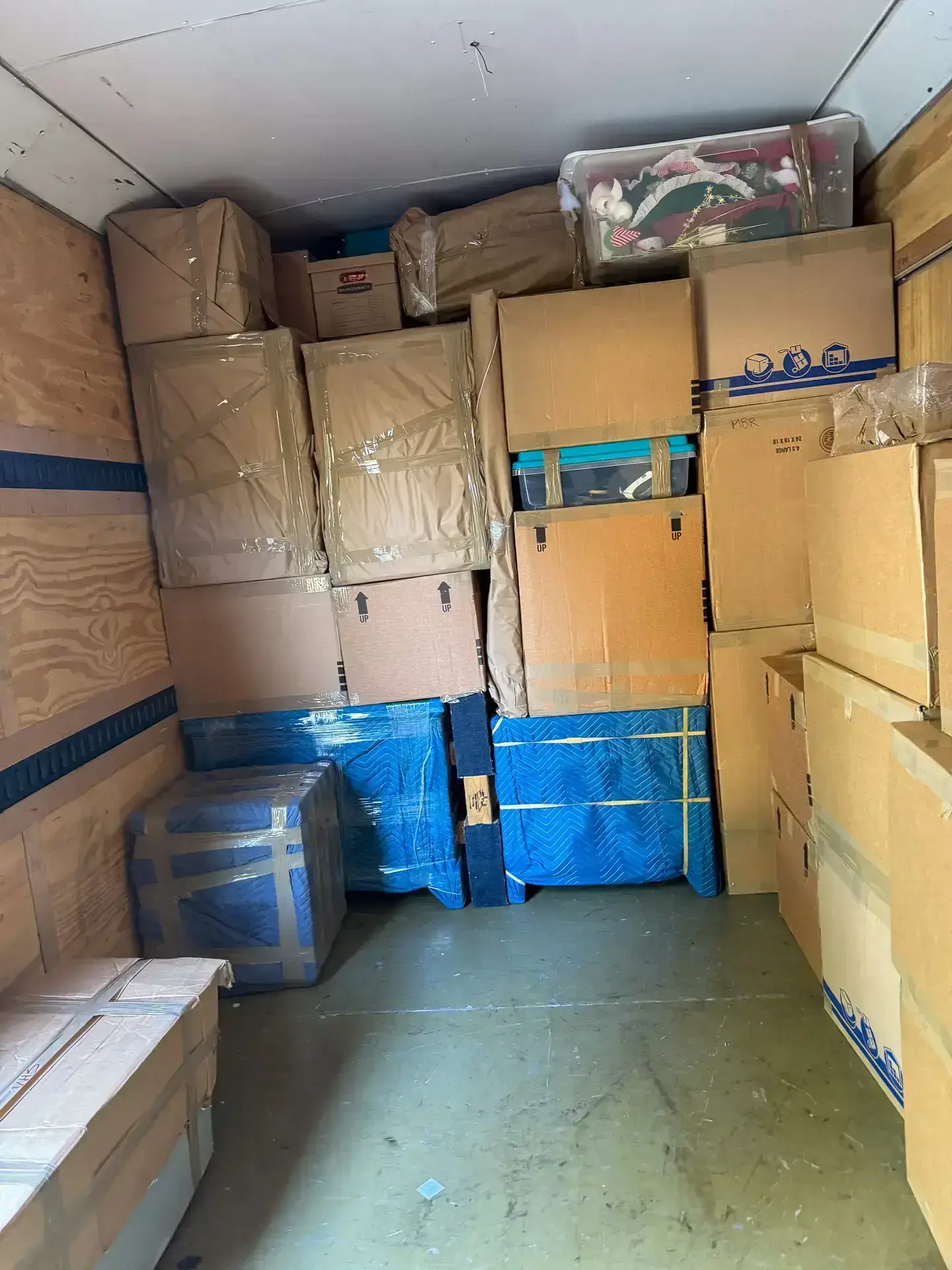 Belongings loaded inside a moving truck