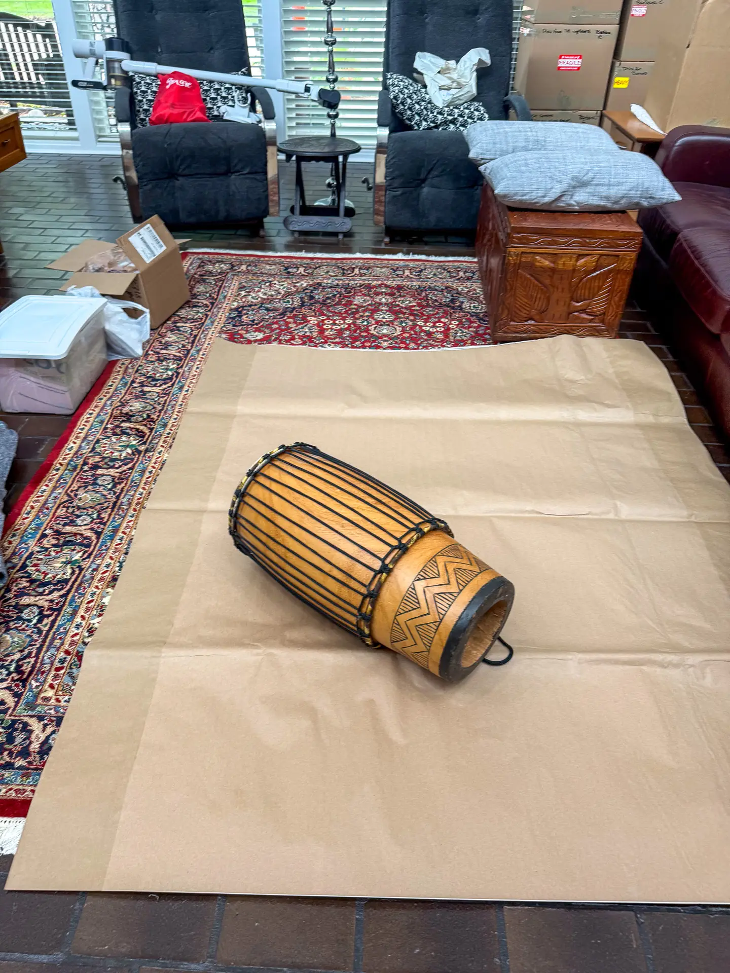 Chandelier protected before moving